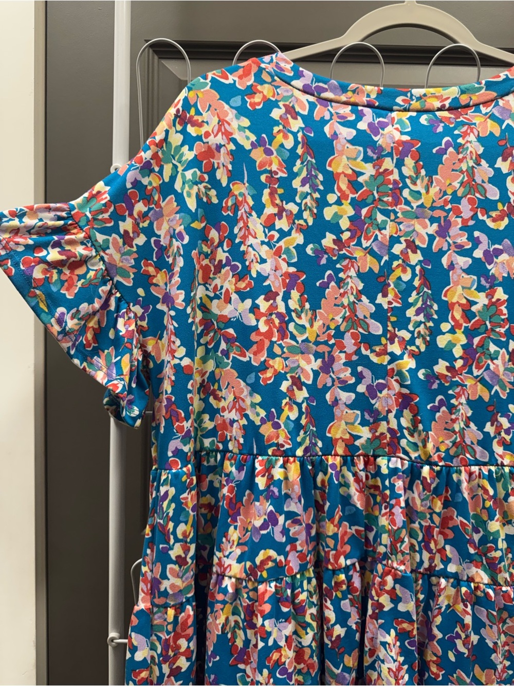 Women’s Teal Floral Tiered Blouse by Haptics - Picture 3 of 4